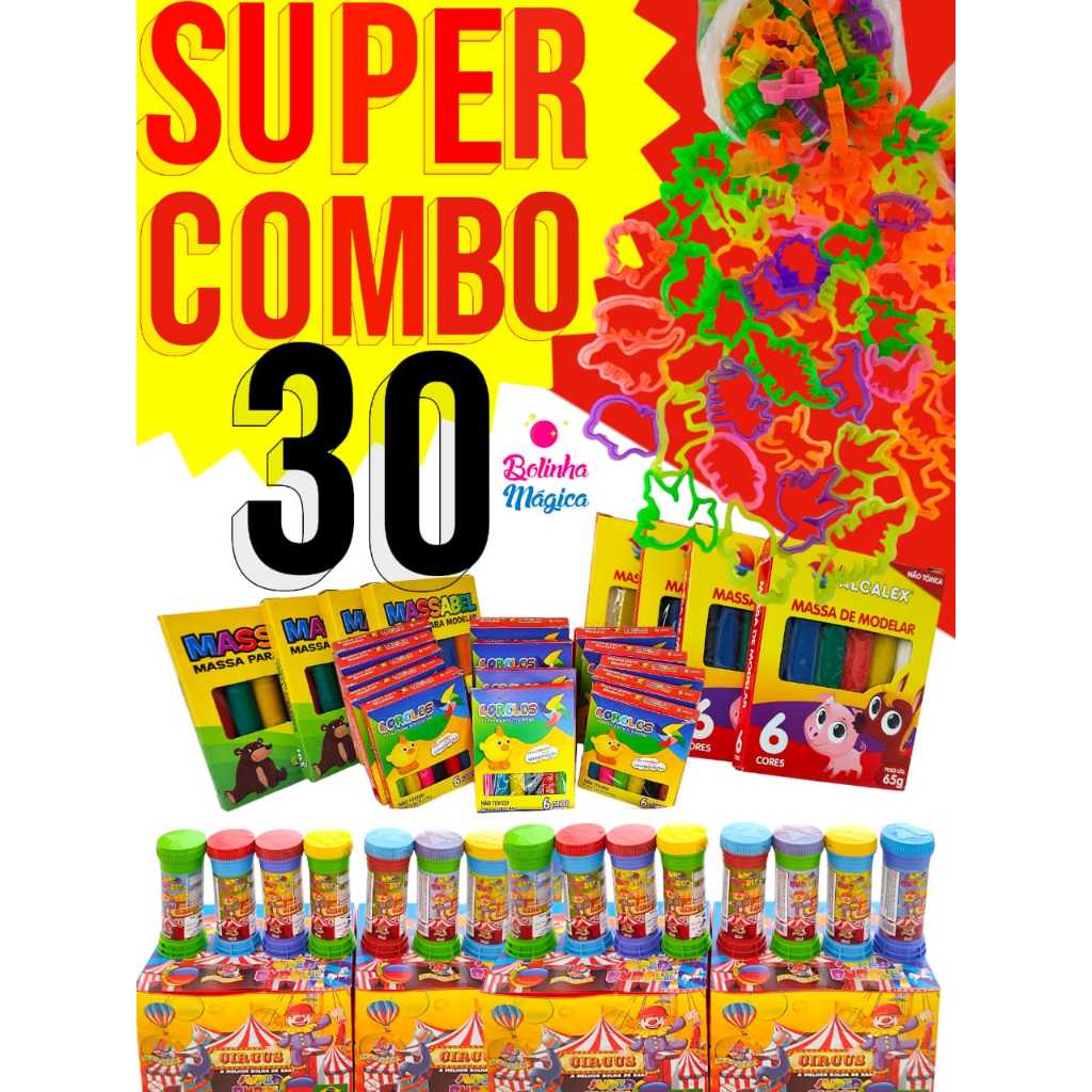 30 Caixa Massinha Modelar + 30 Bolha de Sabao+ 30 Cortador Molde Kit Lembrancinha Aniversario Prenda em Oferta na Shopee