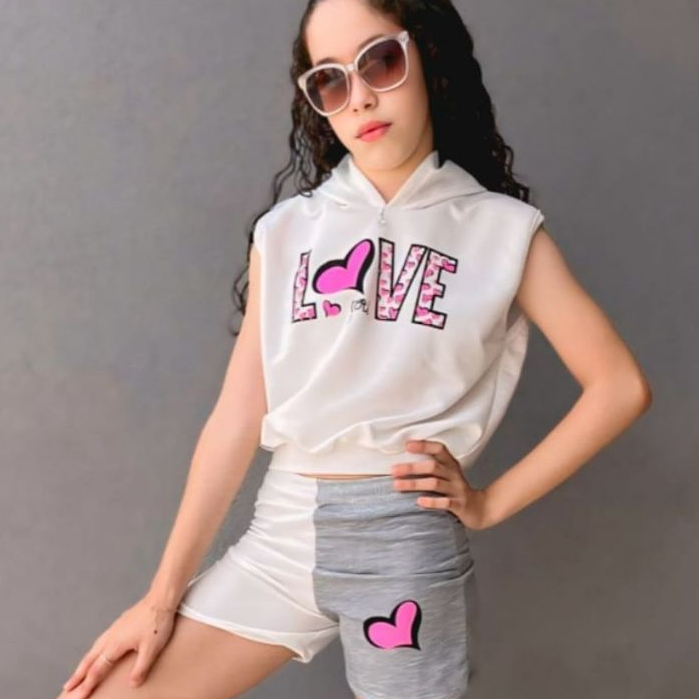 Conjunto juvenil menina Short Crooped com capuz Moda juvenil 14