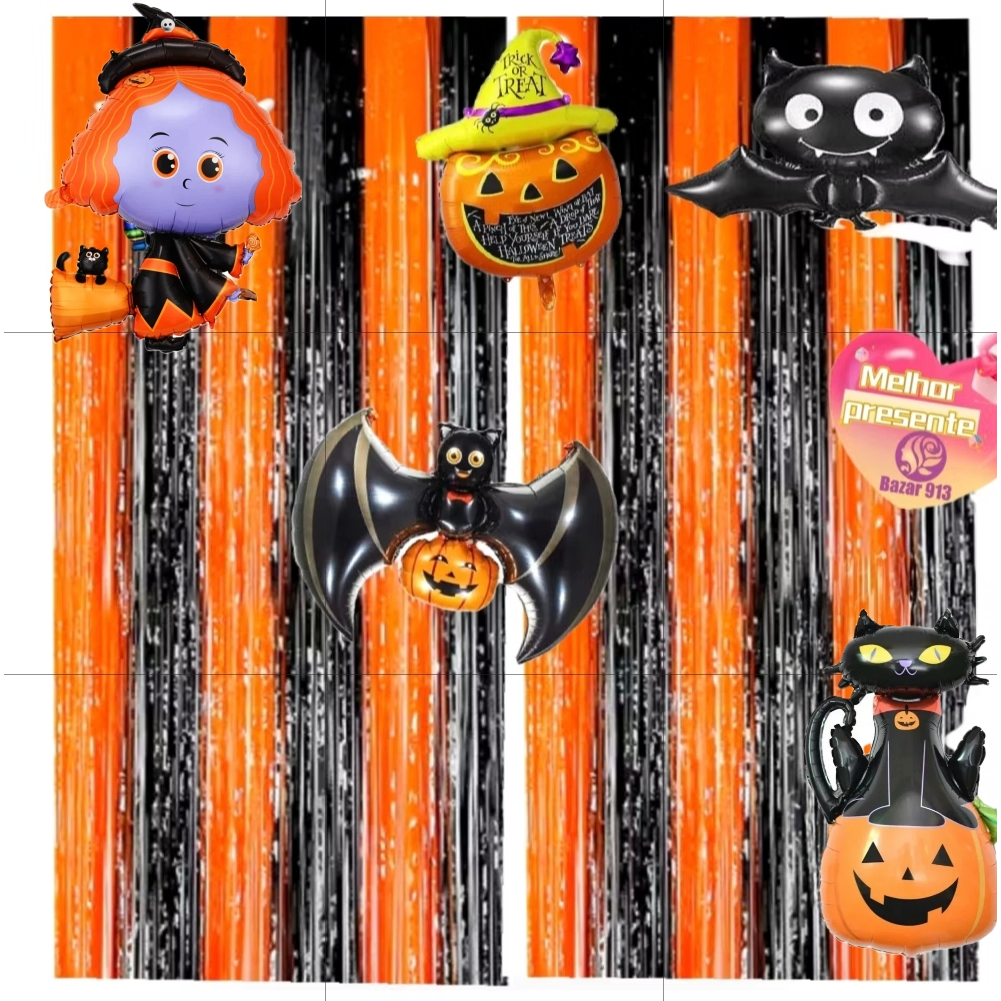 2 Cortinas Painel Laranja com Preto Metalizado 1mx2m + 5 Peças Balão de Halloween 35cm Decoração em Oferta na Shopee
