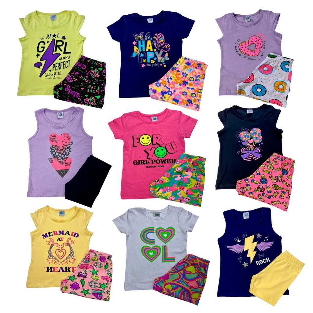 Kit 10 Peças De Roupas Feminino Infantil Menina Barato Primavera Verão Tamanhos 1/2/3/4/6/8.