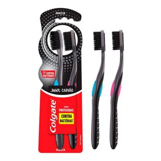 ESCOVA DE DENTE COLGATE 360º BLACK CARVÃO COM 2 UNIDADES em Oferta na Shopee