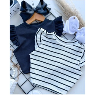 Blusa Cropped Infantil e Juvenil Canelada Ribana Com Manga Frufru (Binf510) em Oferta na Shopee