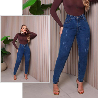 Calça Jeans Feminina Levanta Bumbum Com Lycra Cintura Alta em Oferta na Shopee