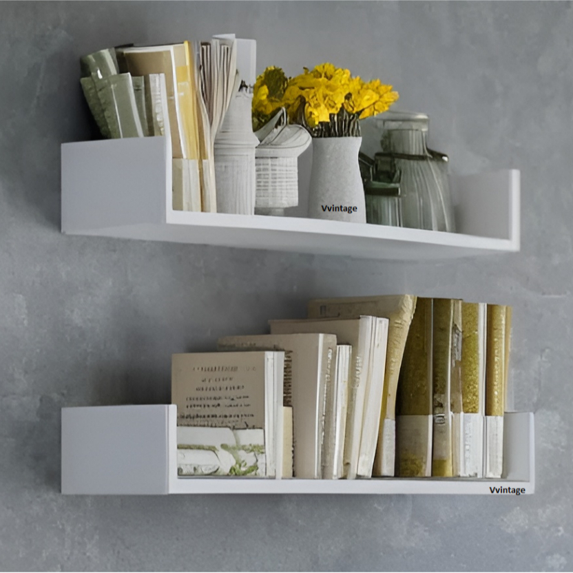 2 Prateleiras Nicho U 60X20 CM   Branco Decoração Livros Sala Quarto Cozinha