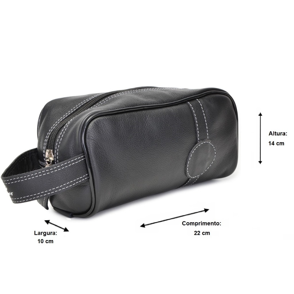 Necessaire Masculina Feminina Elegante Alto Padrão Luxo em Couro Legítimo Bolsinha de Viagem Itens de Higiene Banheiro Forrada em Tecido Bolsa para Escovas e Pasta de Dente Barbeador Maquiagem Bijuterias