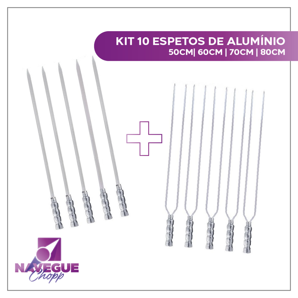 Kit Churrasco Conjunto 10 Espetos - 5 Duplos, 5 Espadas, Cabos Revestidos em Oferta na Shopee