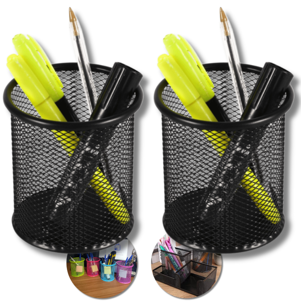 Kit 2 Porta Lápis Caneta Organizador de Mesa de Escritório Metal Aramado Papelaria