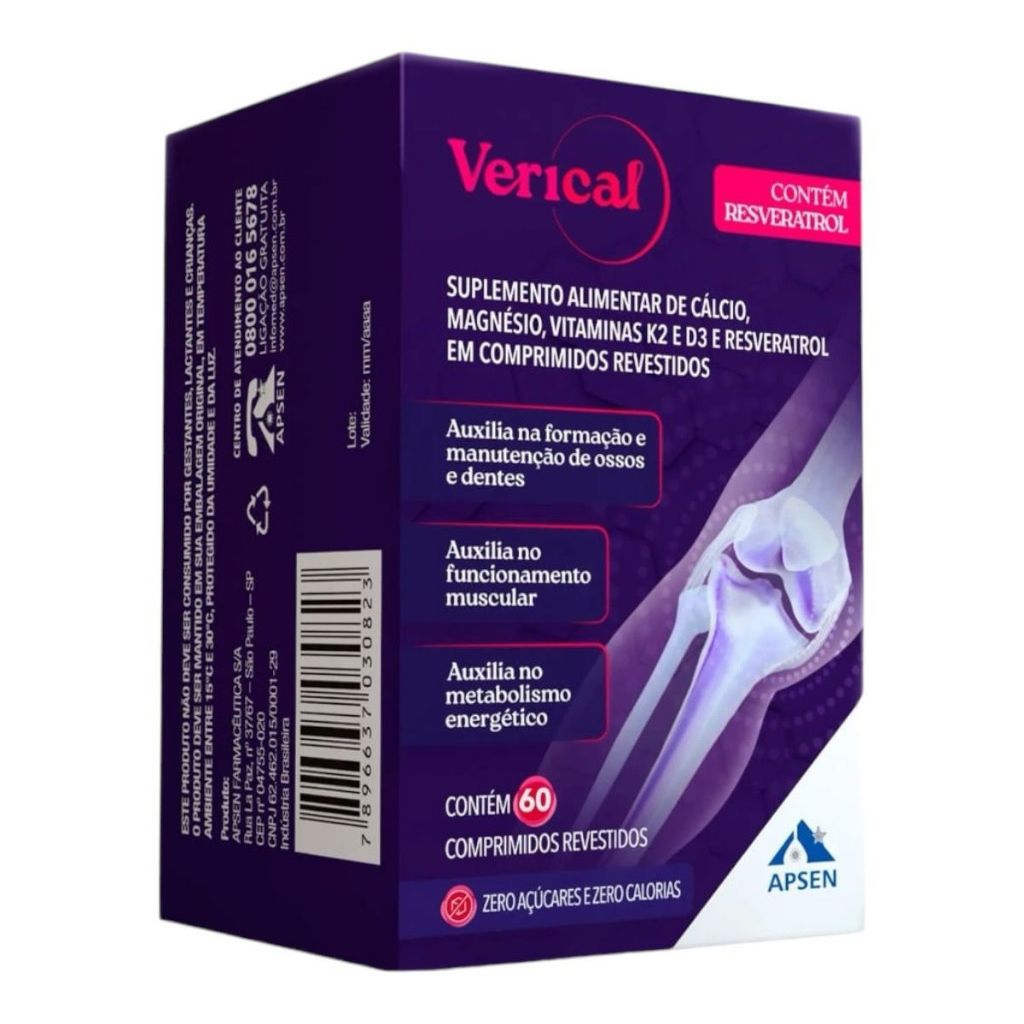 Verical Resveratrol com Cálcio Magnésio e Vitaminas 60 comprimidos revestidos