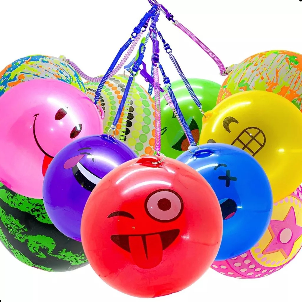 Kit com 10 /KIT COM 5 Bolas de Vinil Borracha Poing Poing com Cordao Mola 23cm  Bolas Infantil