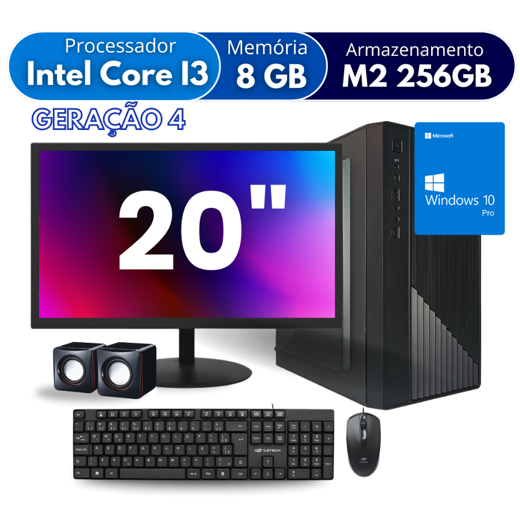 Computador Completo Intel I3 4º Geração 8gb M.2 256gb Monitor 20 W10