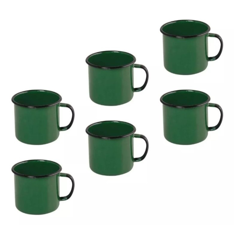 Caneca Xicara Esmaltada Verde Retro Xicara 80ml - 6 Unidades