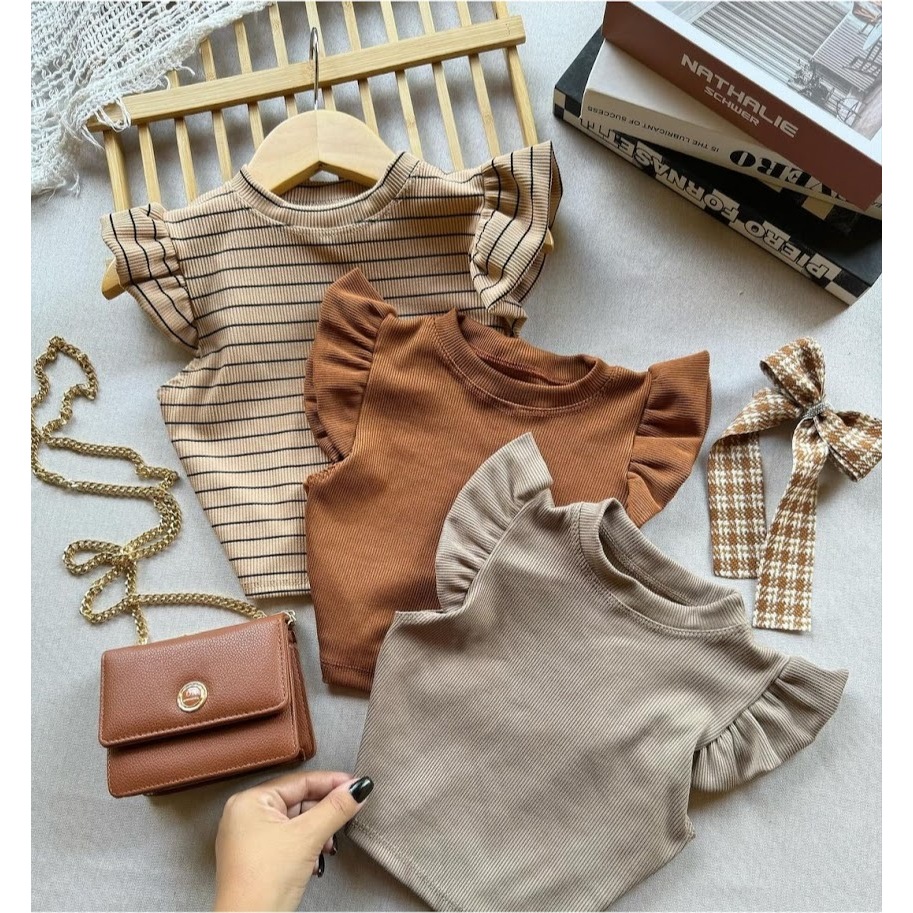 Blusa Cropped Infantil Canelada Ribana Com Manga Frufru (Binf510) em Oferta na Shopee