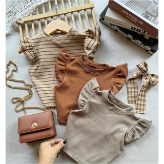 Blusa Cropped Infantil Canelada Ribana Com Manga Frufru (Binf510) em Oferta na Shopee