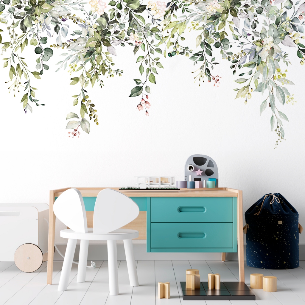 Papel De Parede Adesivo Floral Folhas Verdes Suspensas em Oferta na Shopee