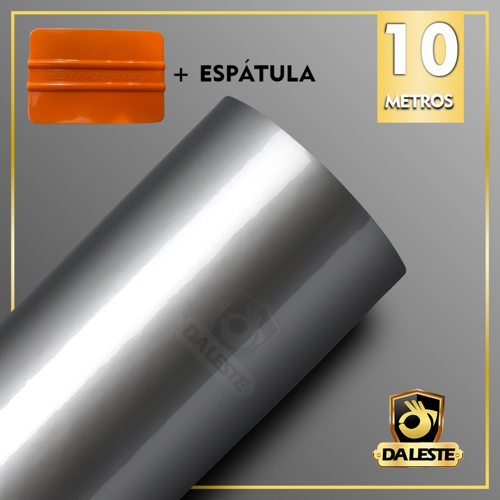 Adesivo Película Vinil Prata Tipo Inox 70cm + Espátula Impermeável Envelopar Decorar Fogão Geladeira Móveis
