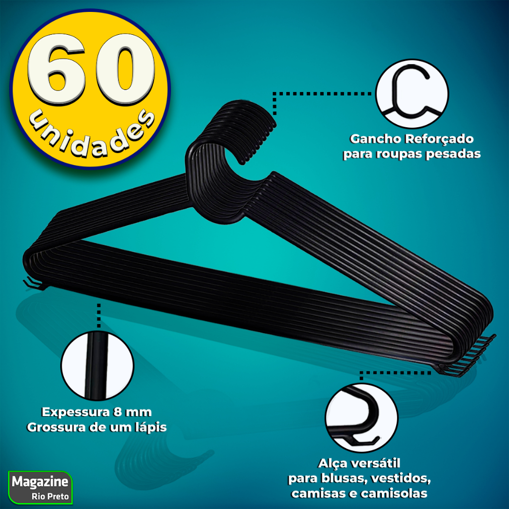 Kit Com 60 Cabides Premium Antideslizante Com Cavas Reforçado Tam Adulto em Oferta na Shopee