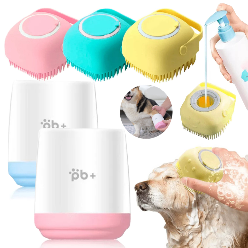 Kit Pet Copo Giratório 360° Limpa Patas Com Esponja de Banho Dispenser Silicone