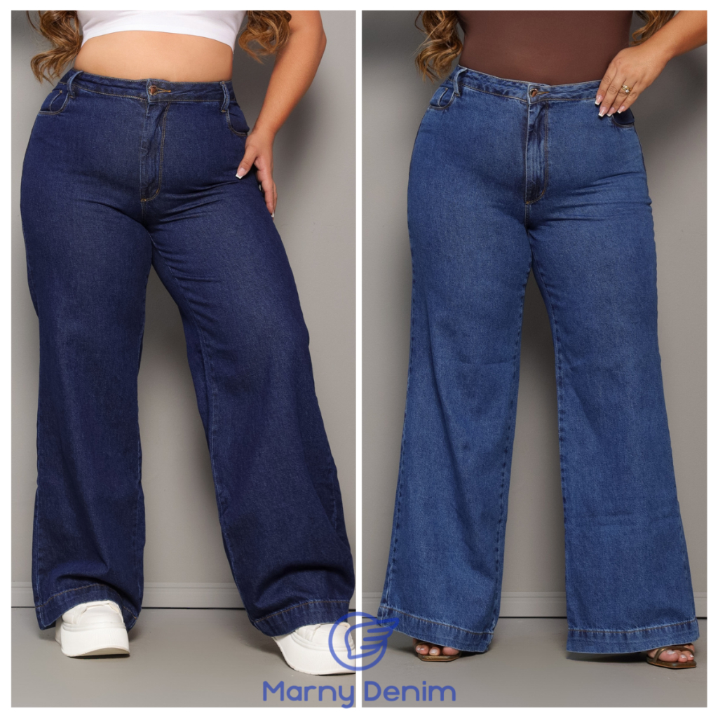 Calça Wide Leg Jeans GG Plus Size Feminina Pantalona Cintura Alta Tendência 2025 em Oferta na Shopee