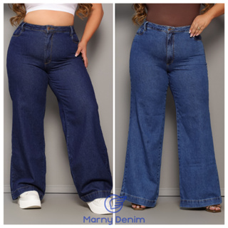 Calça Wide Leg Jeans GG Plus Size Feminina Pantalona Cintura Alta Tendência 2025 em Oferta na Shopee