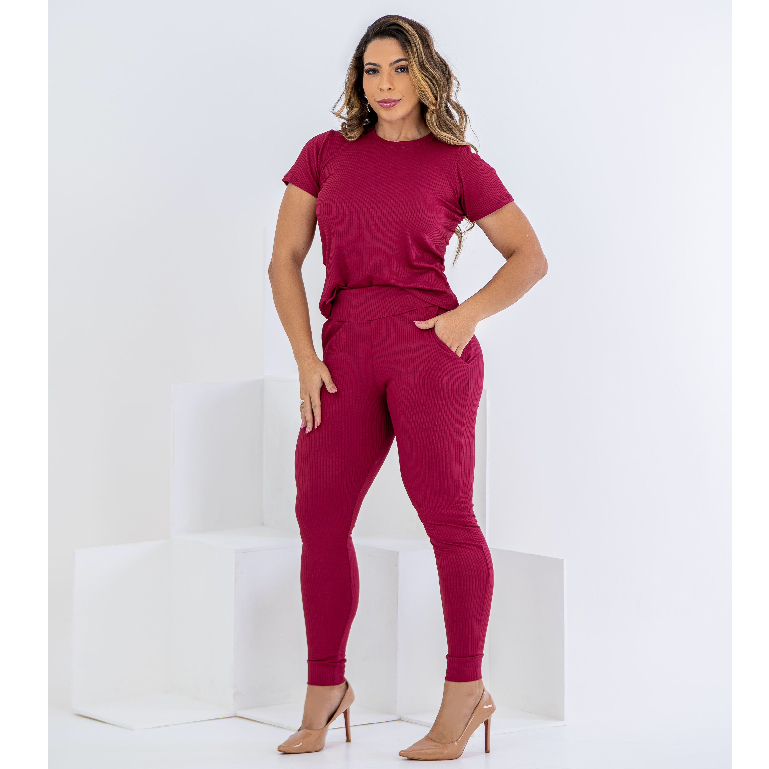 Conjunto Feminino Casual Tendencia Canelado Confortavél Frio Meia Estação Inverno Verão Chique Tendencia 2026