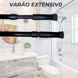 Varão Extensivo Ajustável 45cm até 1,50mt Bastão Extensivel Box Banheiro Suporte Extensor Preto em Oferta na Shopee