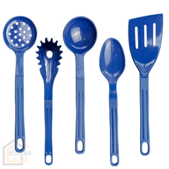 Kit Utensílios Cozinha Nylon Antiaderente Concha Escumadeira Pegador Massa Colher De Arroz 5 peças Cor Azul Celeste
