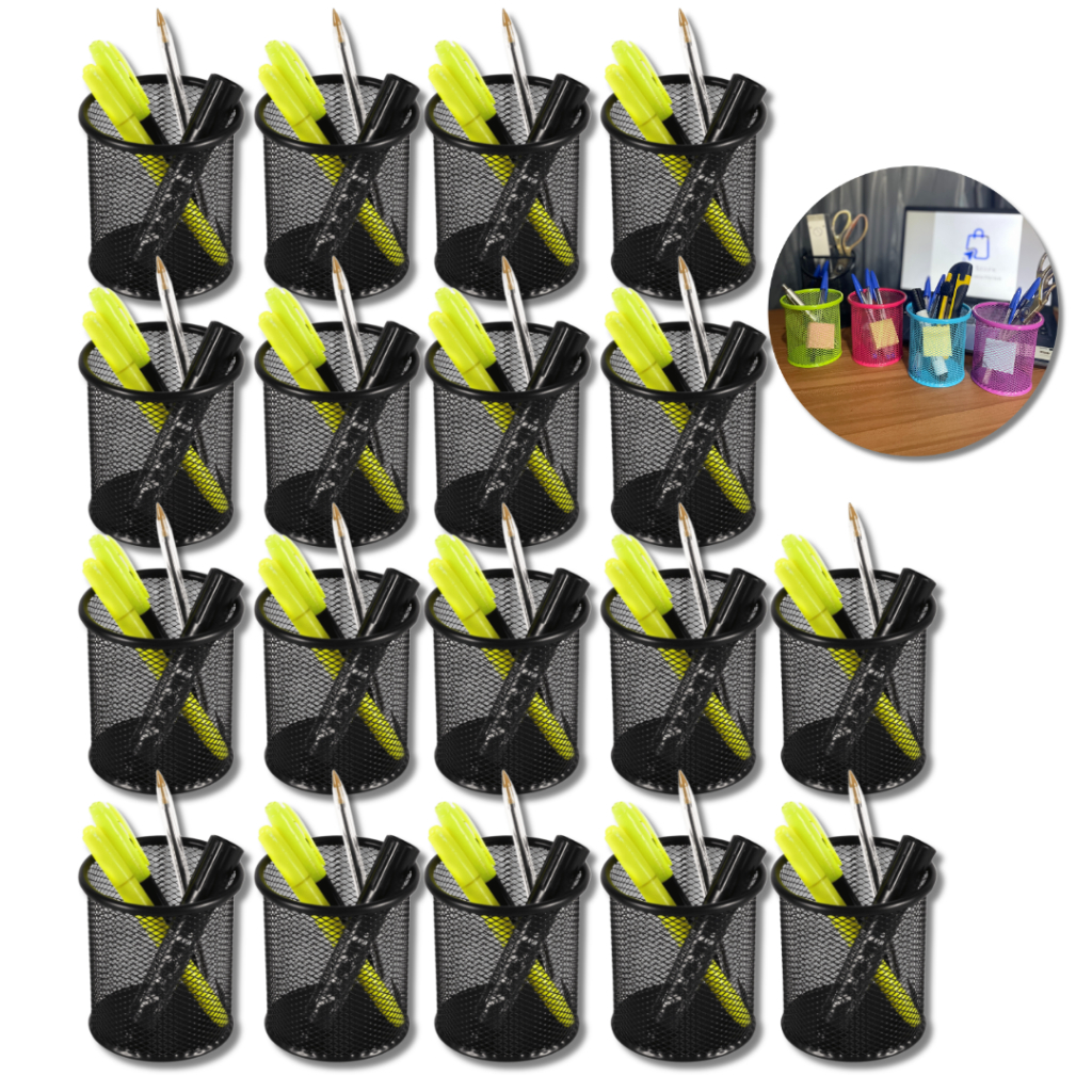 Kit 18 Porta Lápis Caneta Organizador de Mesa de Escritório Metal Aramado Papelaria