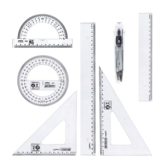 Conjunto Escolar Matemática Geometria Transparente Régua Transferidor Esquadro Compasso em Oferta na Shopee
