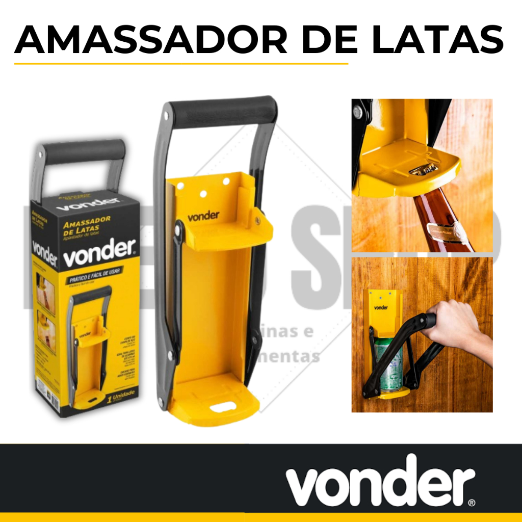 Amassador De Latas Latinha de Alumínio até 475ml com Abridor De Garrafa Montável em Parede Vonder