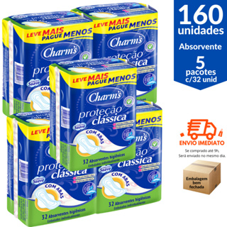 Absorvente Feminino com abas 5 pacotes de 32 unid = 160 unid - Charm's em Oferta na Shopee