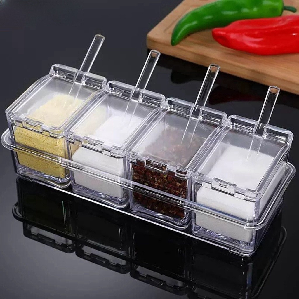 Porta Condimento Organizador De Tempero Acrílico Para Cozinha Temperos 4 potes OFERTA