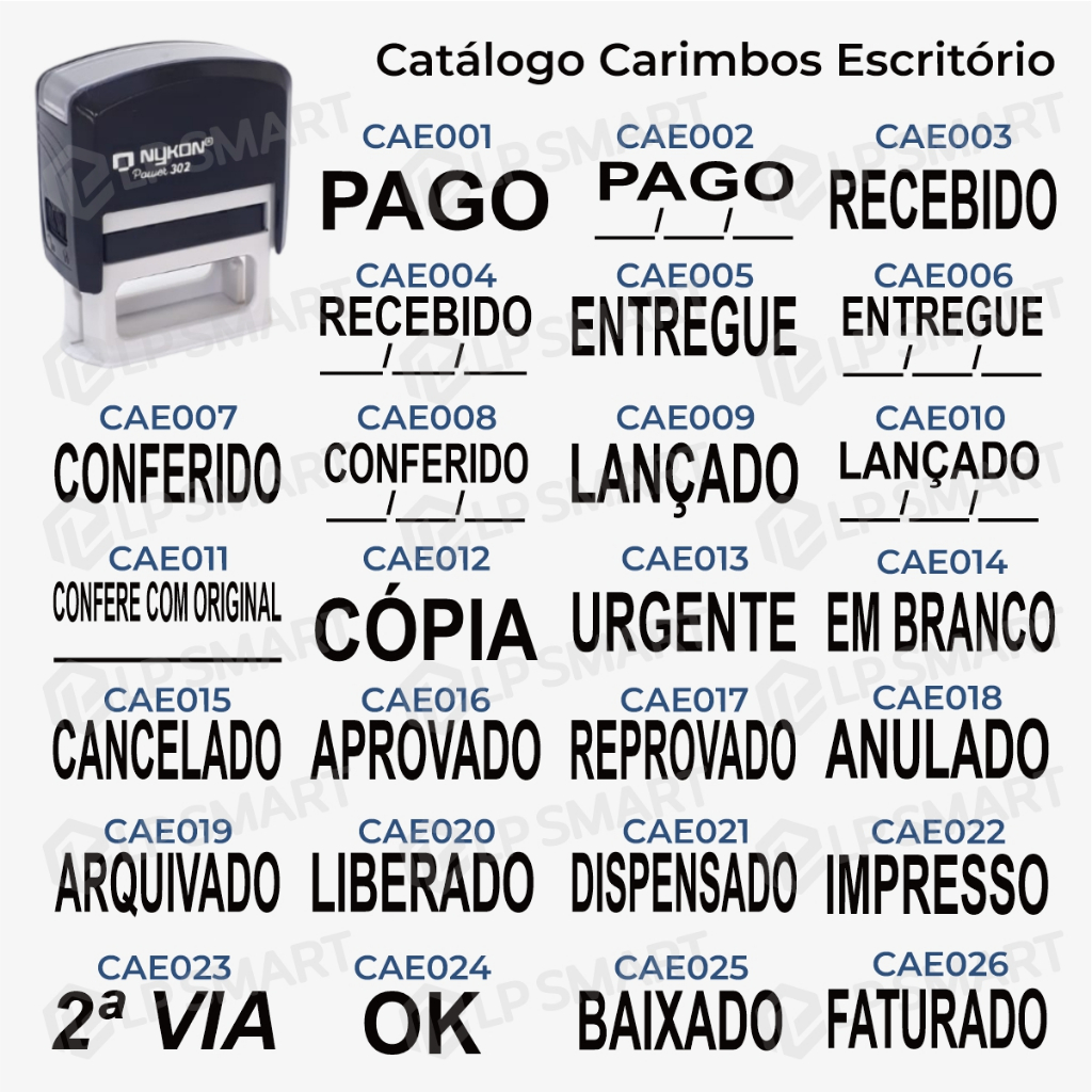 Carimbo Artesanal Administrativo Escritório Empresa Pago com Data Entregue Recebido Conferido Lançado Conferido
