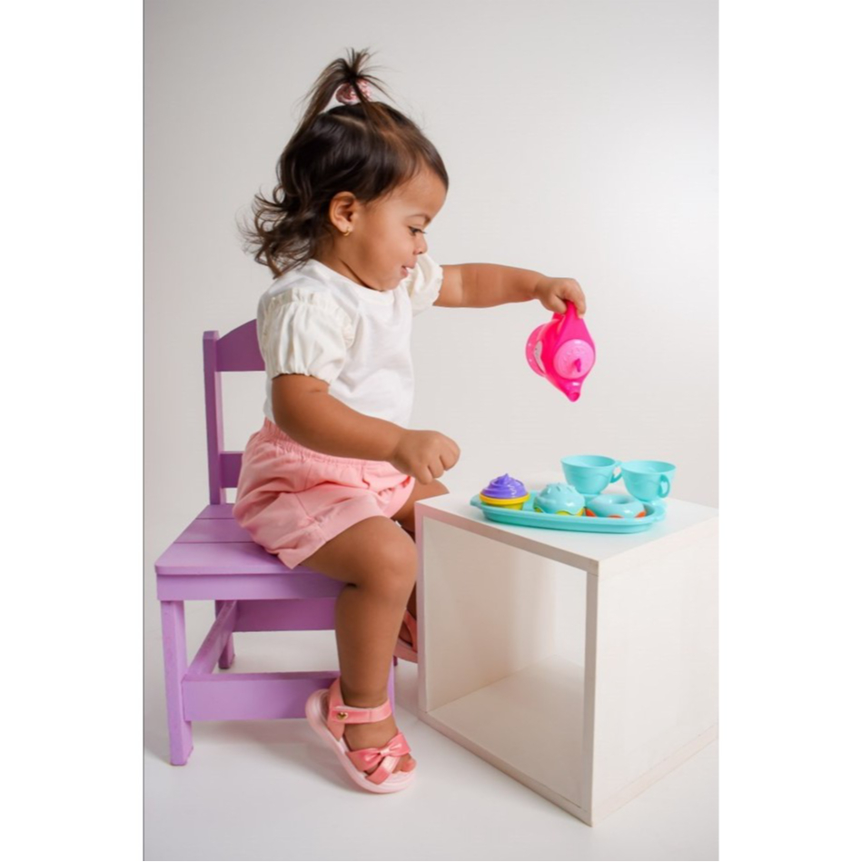 Sandália Papete Infantil Menina Kidy Toys Baby Com Brinquedo Jogo de Chá Rosa