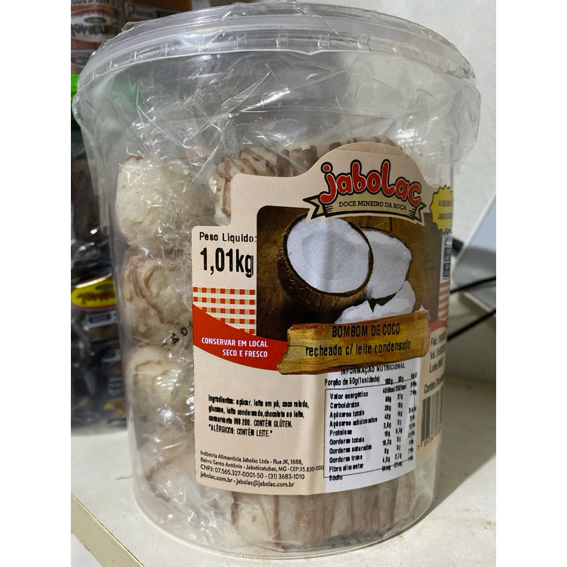 bombom de coco cremoso jabolac 20unid 1,01kg