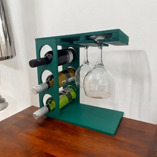 Adega de Vinhos e Taças Decorativa Estilo Rústico em MDF Colorido