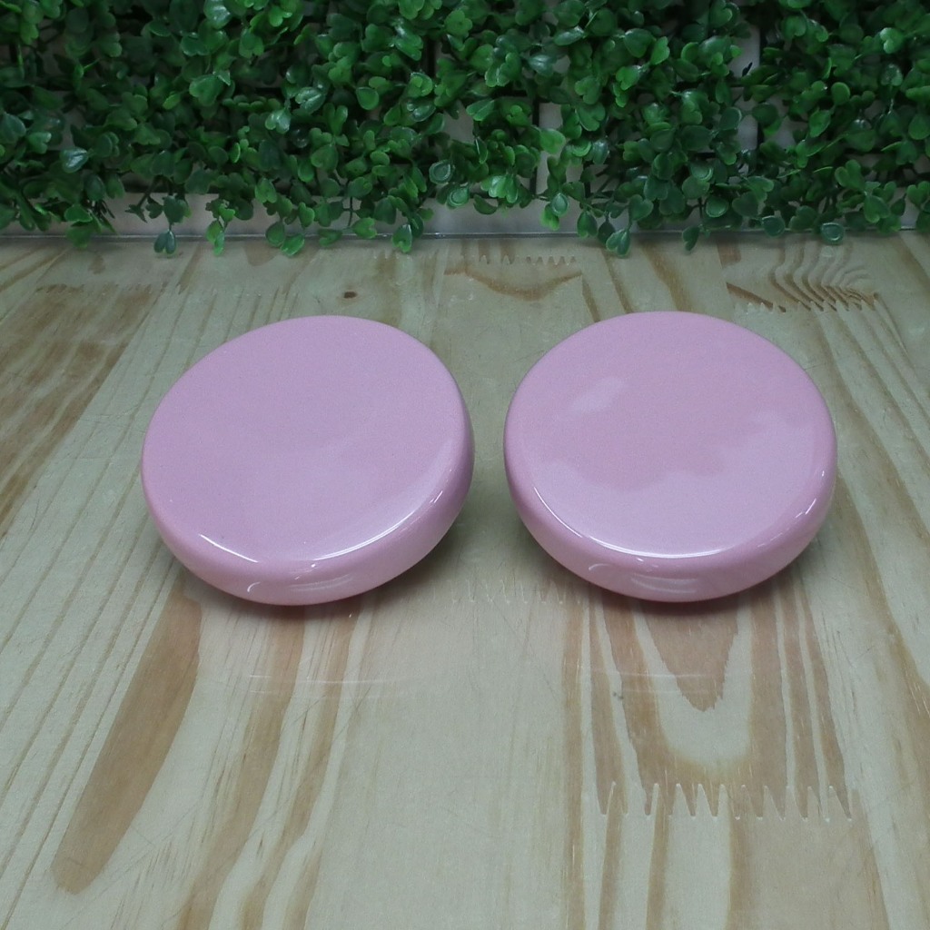 Par de Tampas de Porcelana Rosa Bebe para Pote porta Algodão ou para Pote porta Cotonete