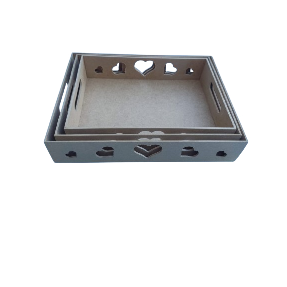 Trio de bandeja coração retangular 3mm em Mdf Cru em Oferta na Shopee