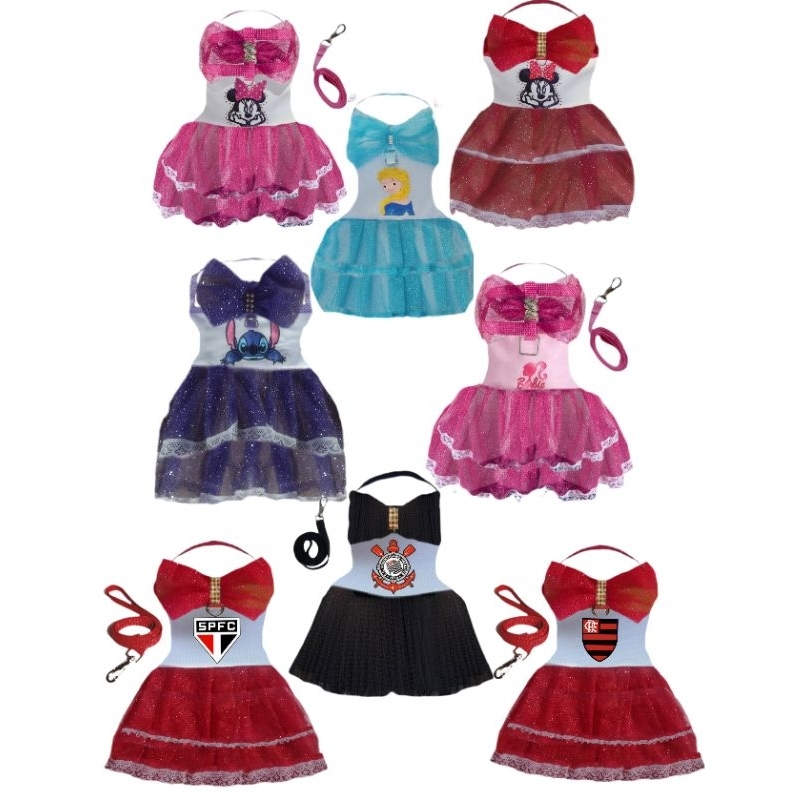 ROUPA PARA CACHORRO COLEIRA PEITORAL COM VESTIDO- GUIA em Oferta na Shopee