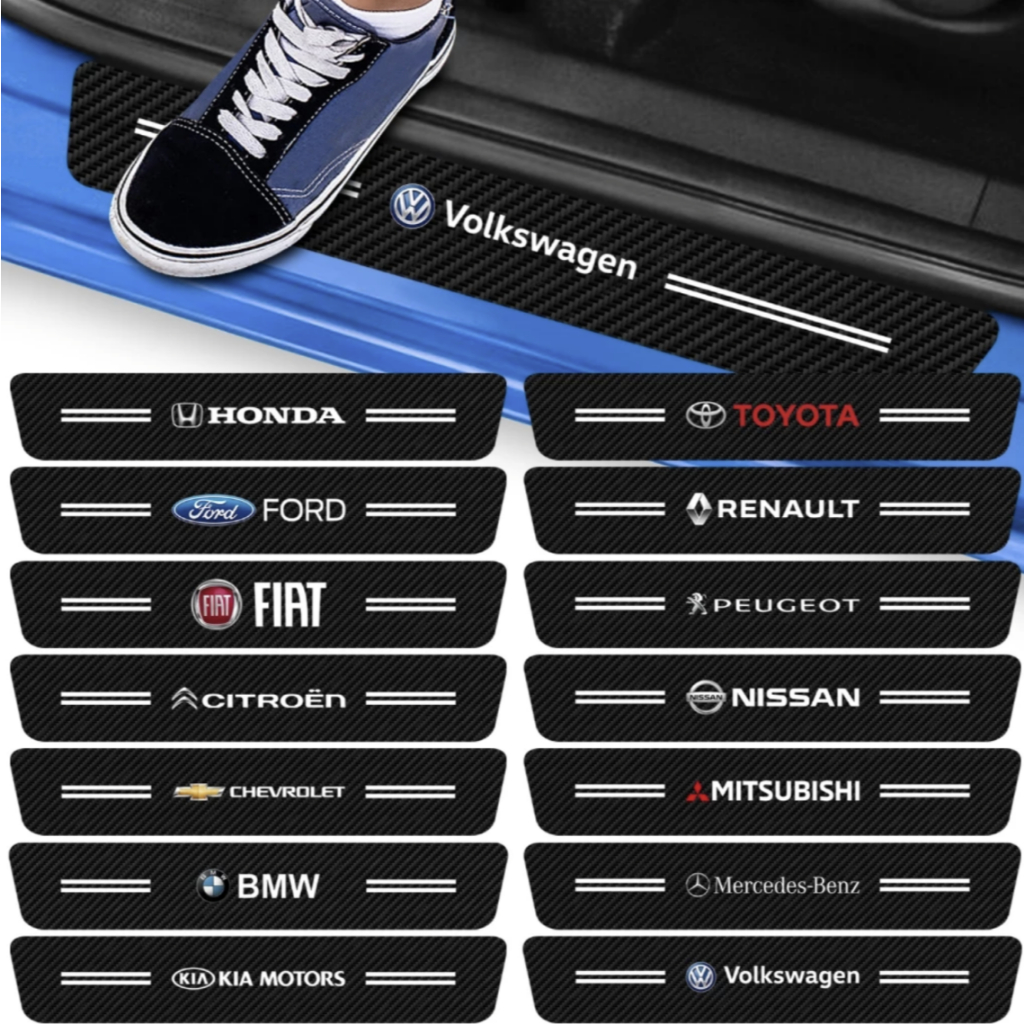 Kit 4 Peças Adesivo Soleira de Porta Carro  Proteção Fibra de Carbono Anti Arranhões Varios Modelos