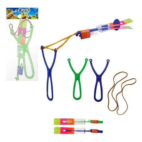 Kit Brinquedos Foguete Helicóptero Voador Com Led Criança Lançador de Led
