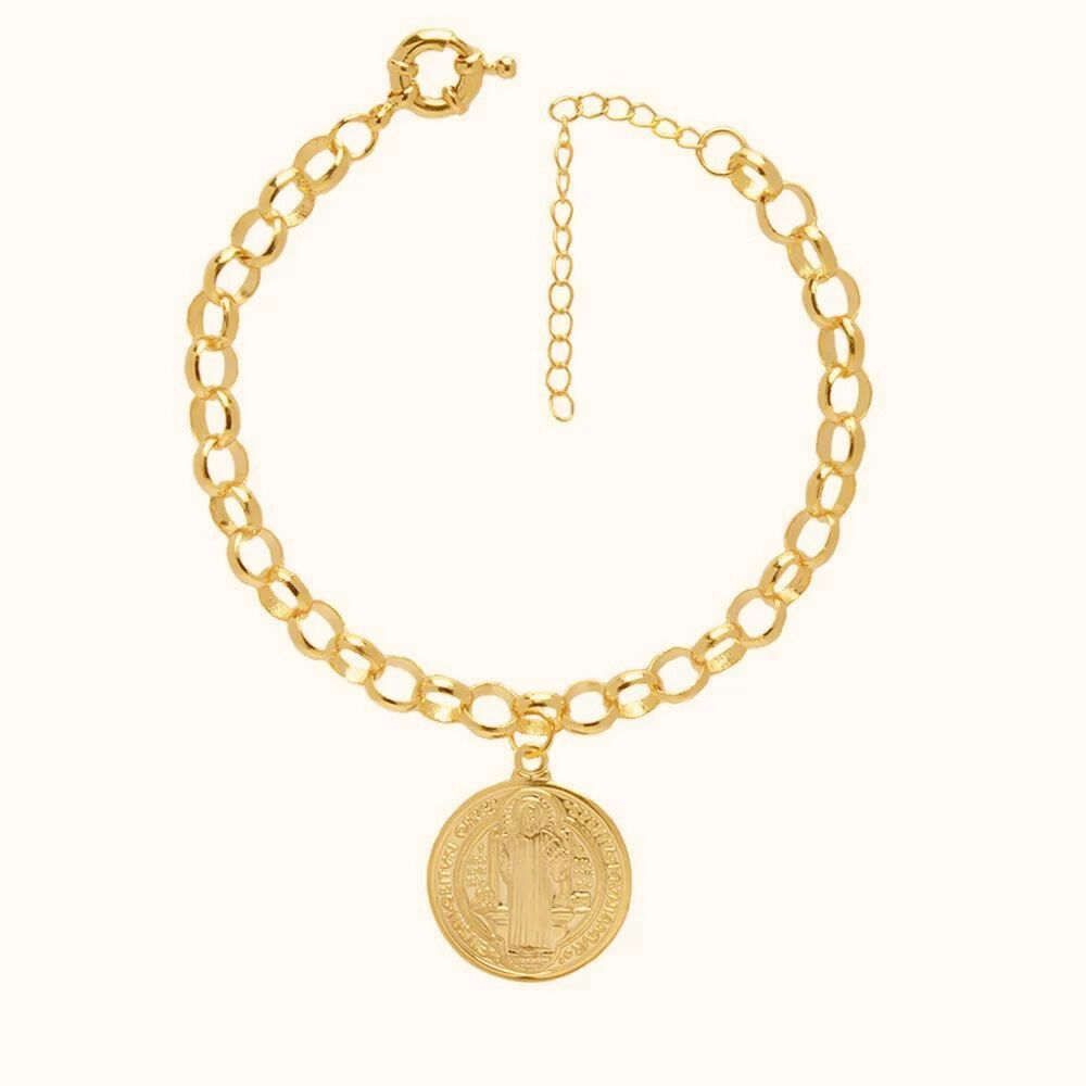 Pulseira Elo Portugues Medalha São Bento Folheado A Ouro 18k em Oferta na Shopee