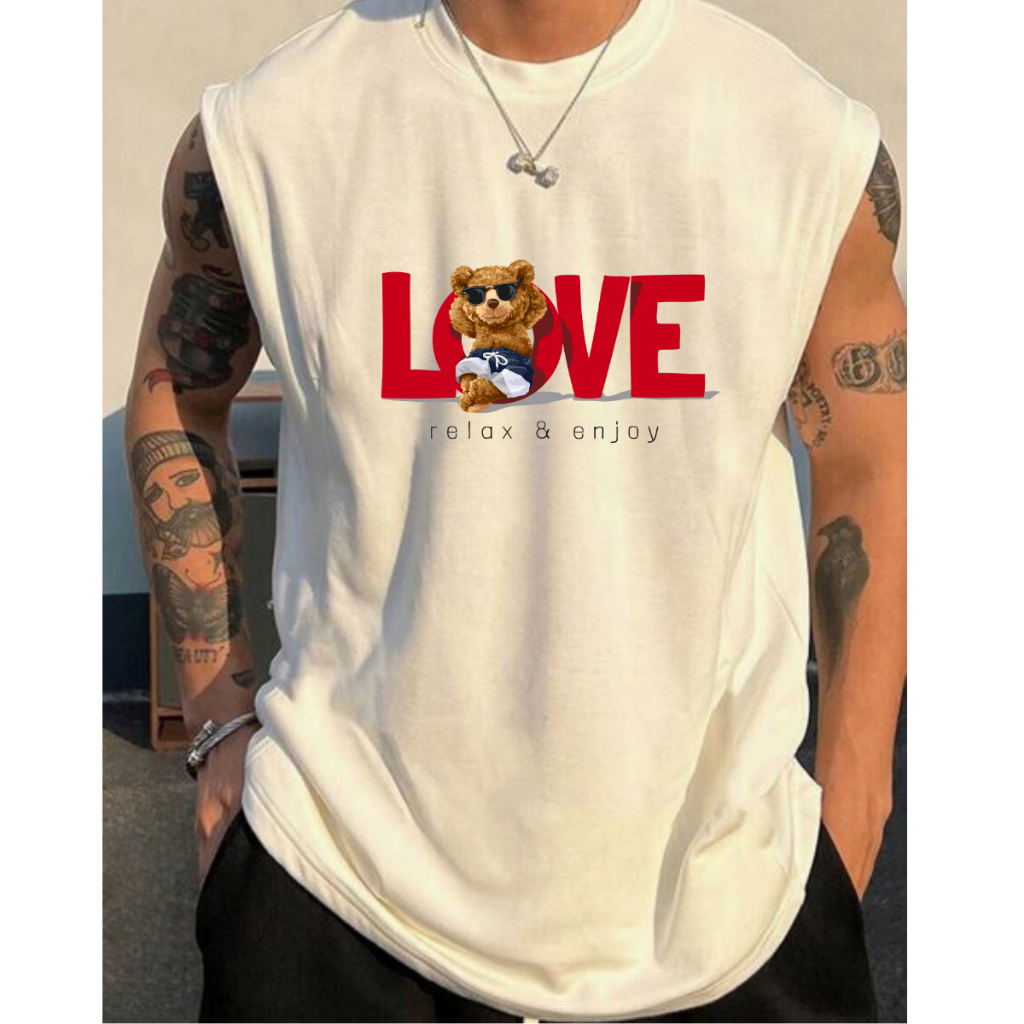 Camiseta Regata Sleeveless Love Relax Enjoy Larga Moda Masculina Algodão Street
