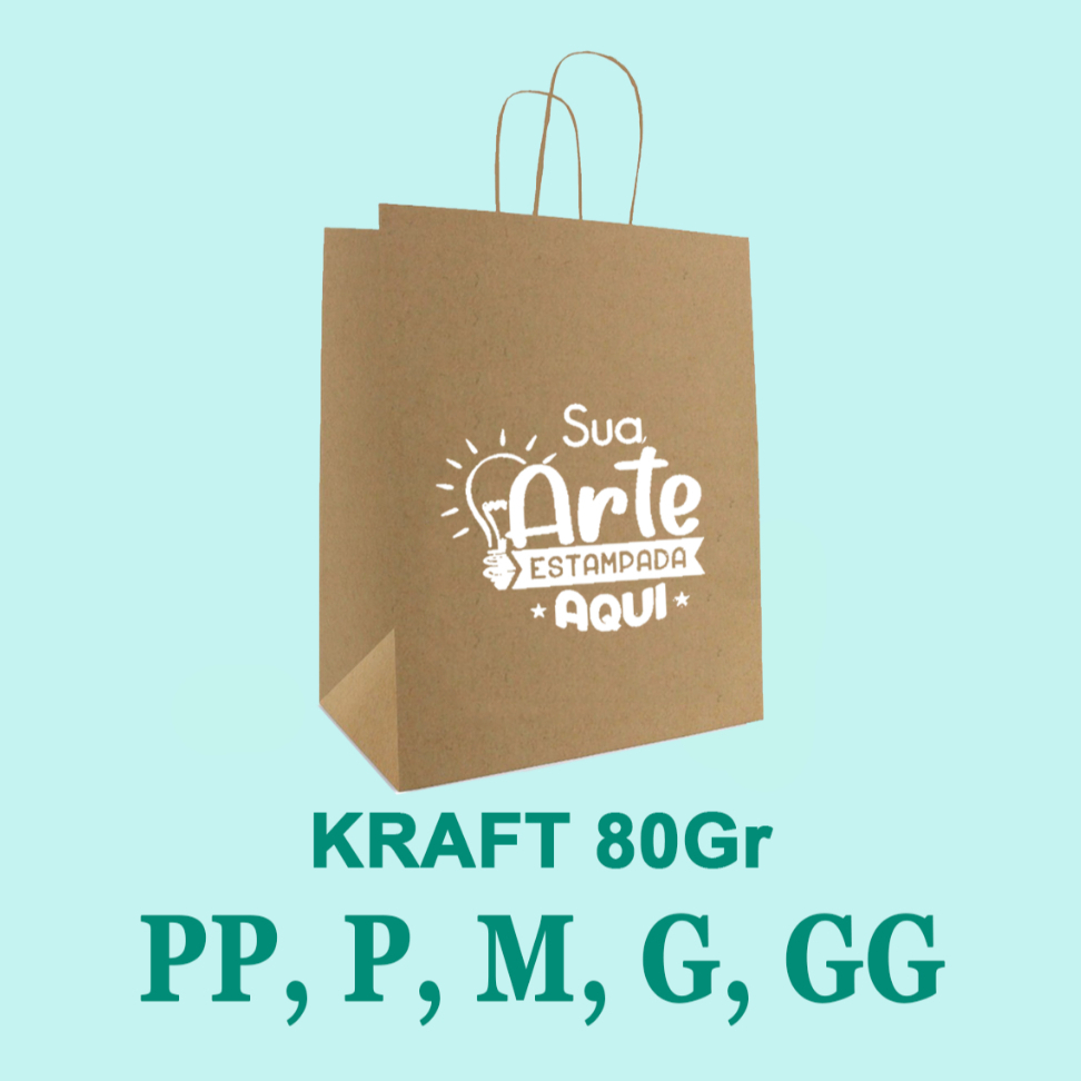 Sacolas Personalizadas de Papel Kraft Com Sua Logo P M G ou GG