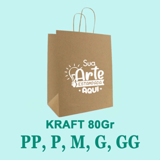 Sacolas Personalizadas de Papel Kraft Com Sua Logo P M G ou GG em Oferta na Shopee