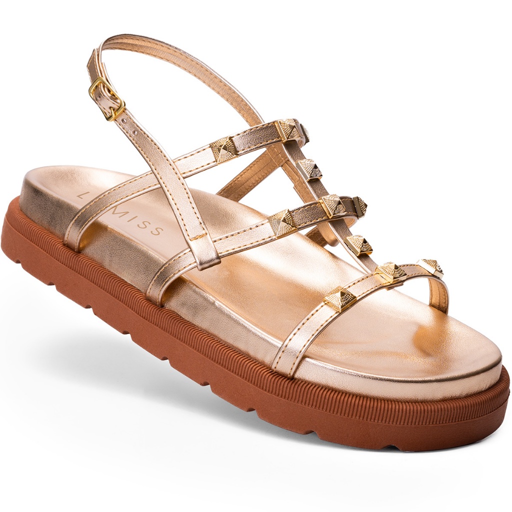 Sandália Papete Feminina Lumiss Confortável Spike Pirâmide Fivela em Oferta na Shopee