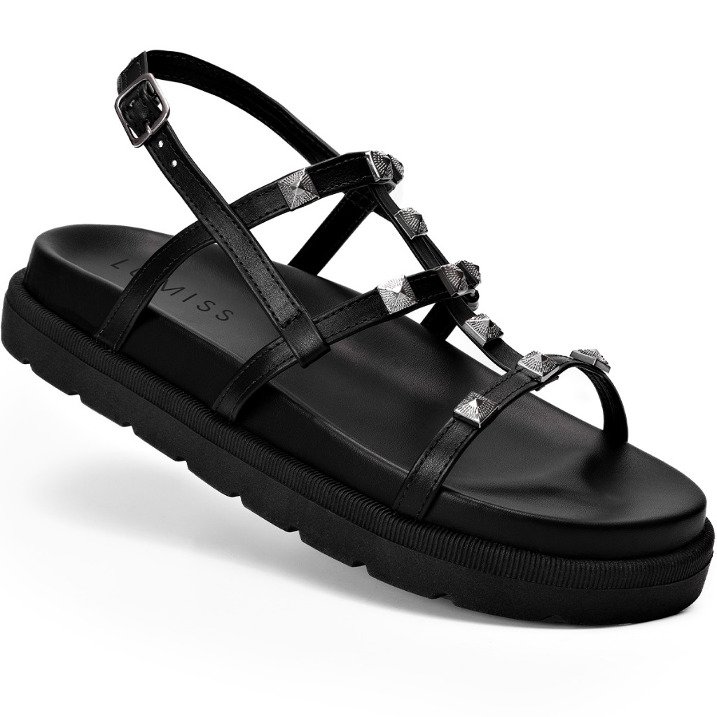 Sandália Papete Feminina Lumiss Spike Pirâmide Fivela Confortável Preto em Oferta na Shopee