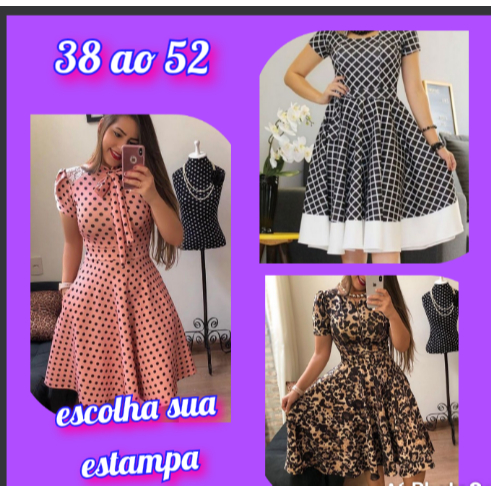 Vestido Moda Evangélica Social Rodado Boneca Godê Evasê Estampado Plus Size
