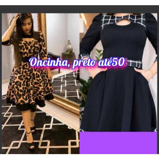 Vestido Oncinha Moda Evangélica Social Midi Plus Size Rodado Godê com Bolsos