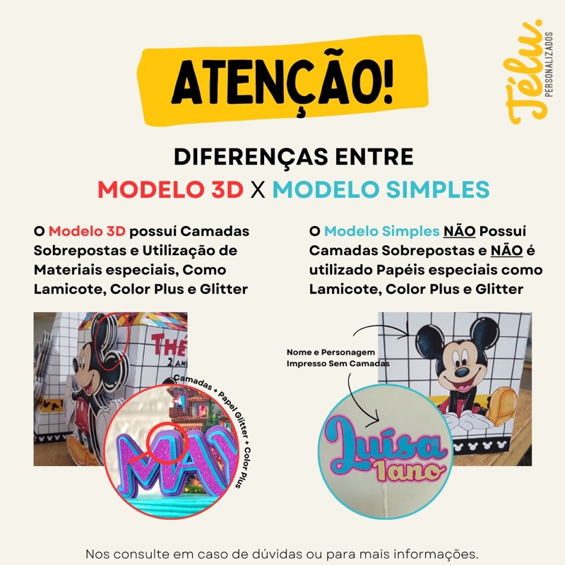 Topo de bolo Mickey Mouse- nome e idade personalizados