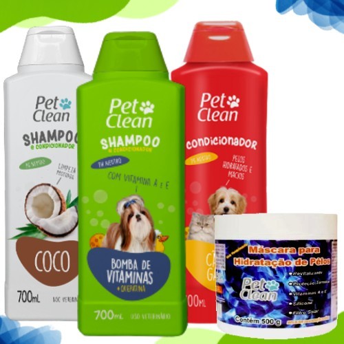 Kit Pre Banho Coco Shampoo Bomba De Vitaminas Condicionador Creme Mascara Hidratação Cachorro e Gato